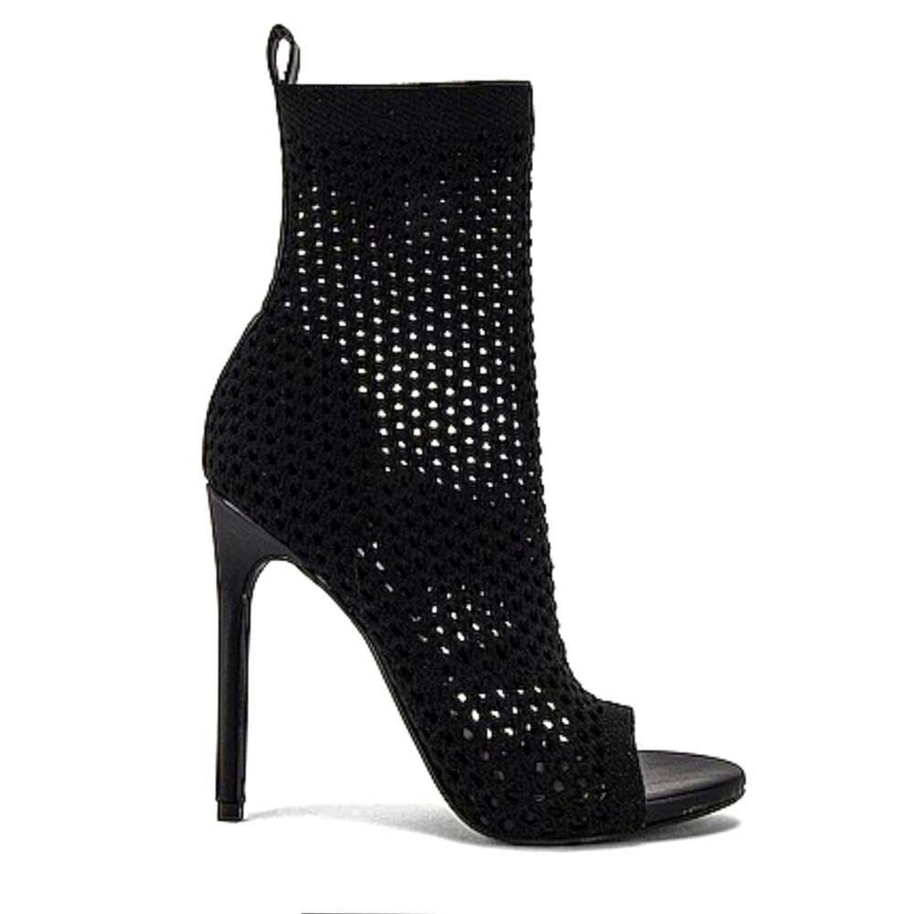 NWOT Steve Madden | Evelina Knit Mesh Stretch Vegan Leather Peep Toe Heel Bootie